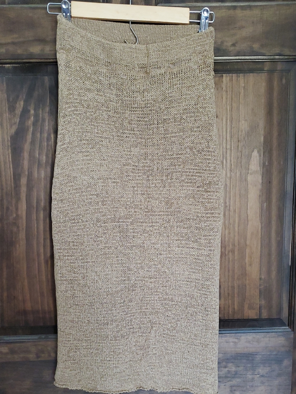 MARBLE Knit Pencil Skirt in Tan